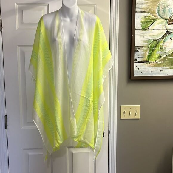 NWOT- Isaac Mizrahi LIVE White with Neon Green and Yellow Striped Coverup- OS - Picture 1 of 7